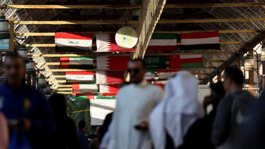 Gulf Cooperation Council (GCC) countries' national flags are seen hanging in Mubarakiya Market, Kuwait City, Kuwait, Dec. 23, 2024. (Reuters Photo)