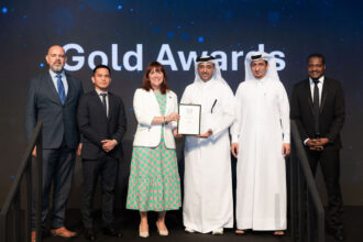 Qatar Rail officials receiving the award during a ceremony in Doha.